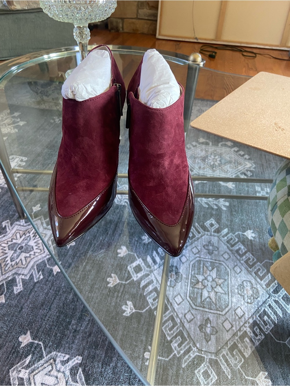 Louise et Cie Burgundy Suede and Patent Pointed-Toe Ankle Boots 8M